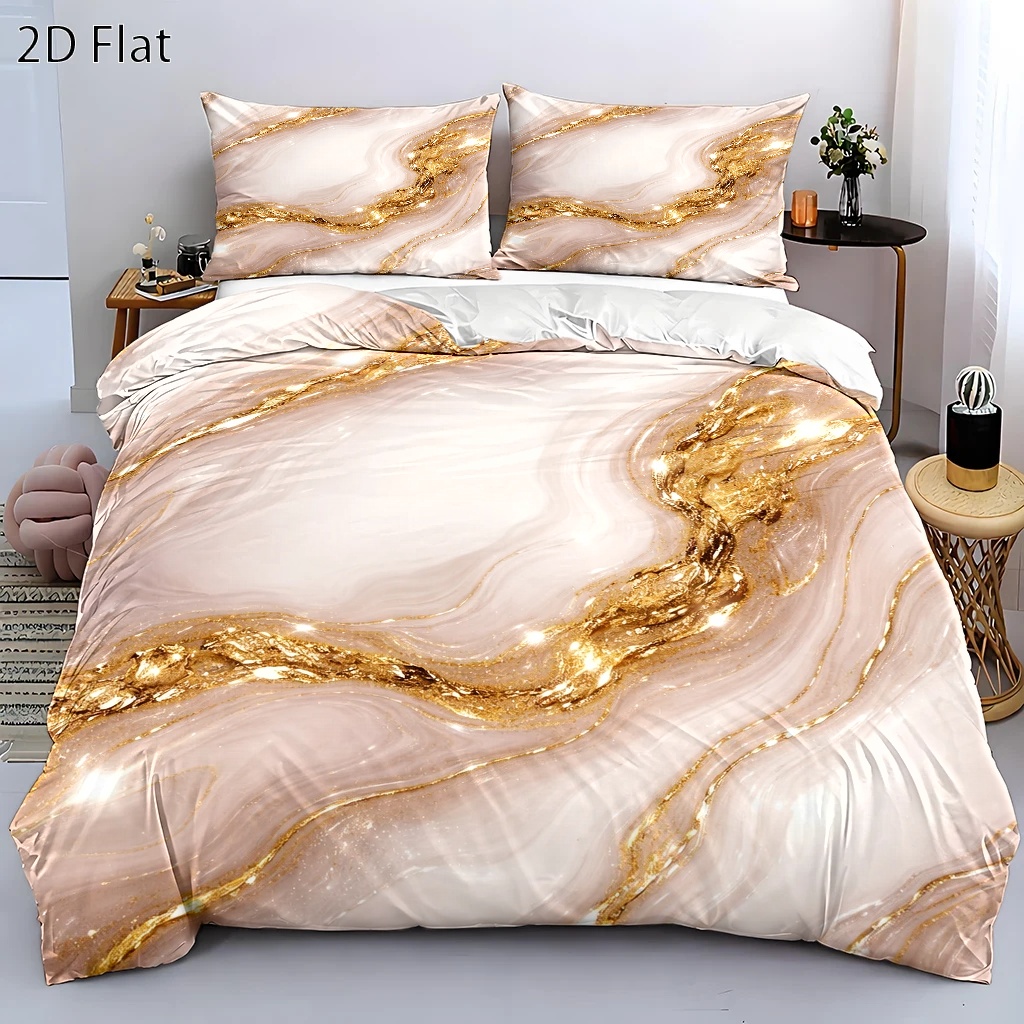 Luxury High End Skincare - Luxurious Gold Foil Marble-Patterned Duvet Cover