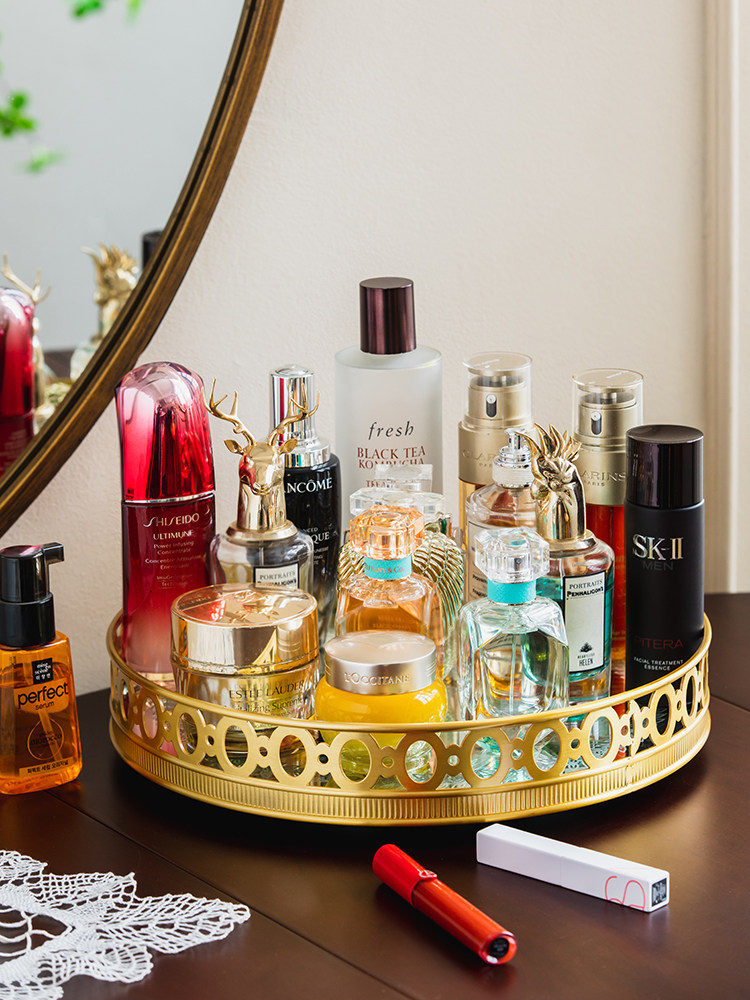 Luxury High End Skincare - Light luxury mirror brass rotatable storage