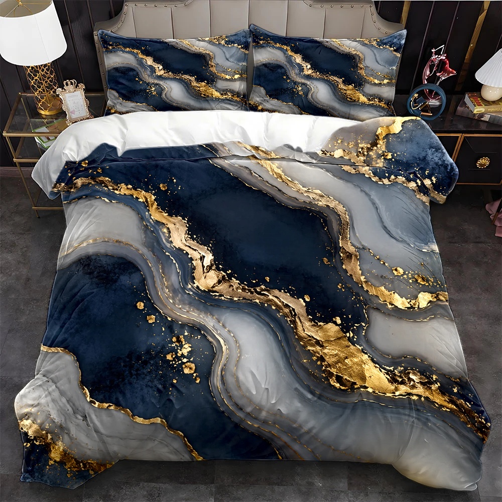 Luxury High End Skincare - 3Pc Light Luxury Blue Gold Marble