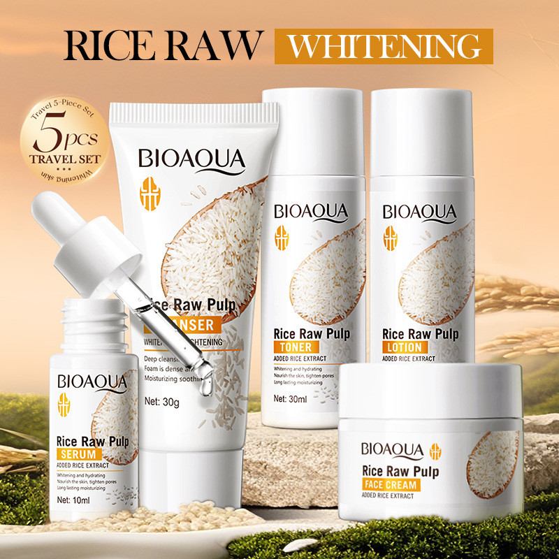 5pcs BIOAOUA Rice Raw Whitenin - Luxury Skincare Kit ulasan dan harga